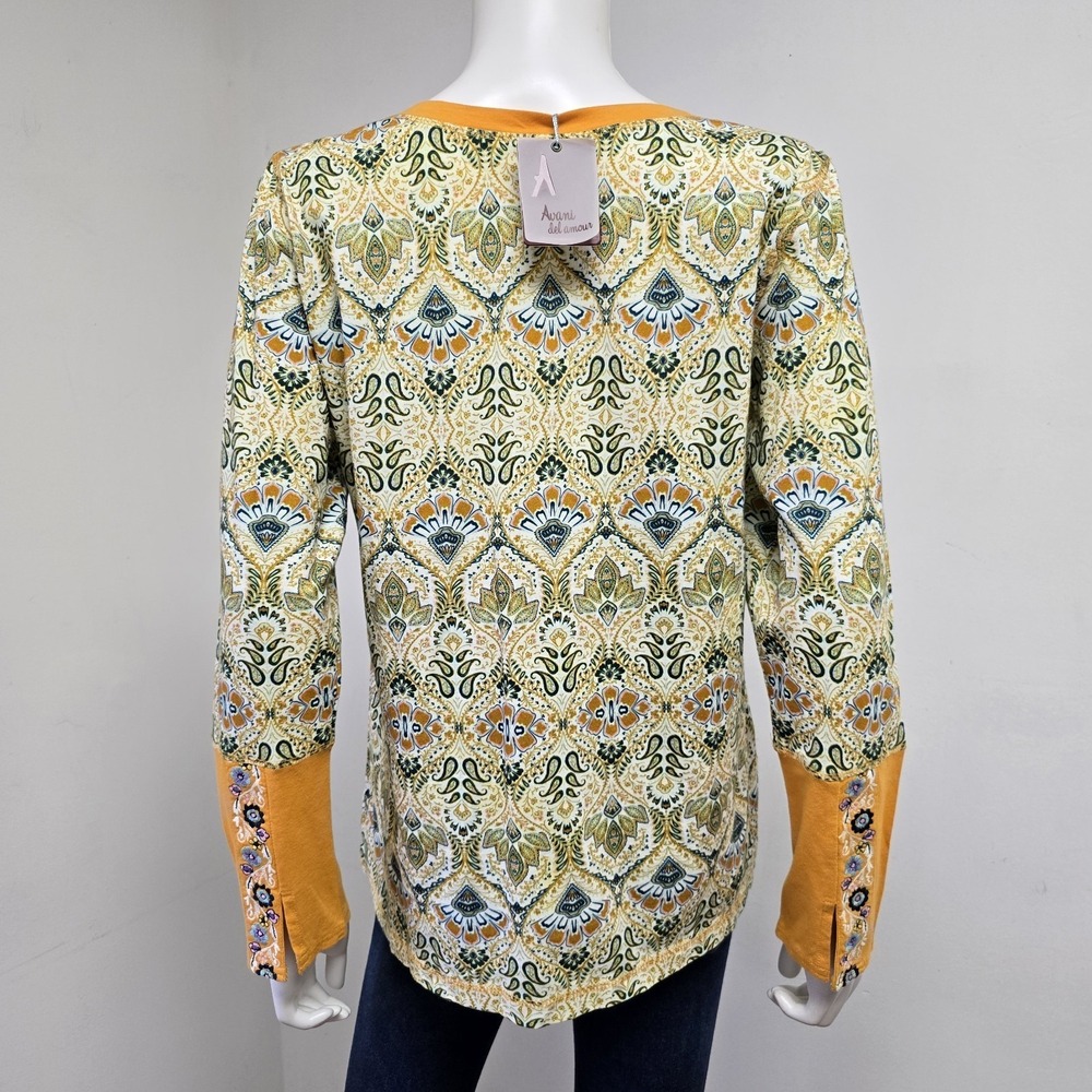 Avani Del Amour Shirt Embroidered Boho Top Long Slv Paisley Floral Size S NWT - Picture 2 of 8